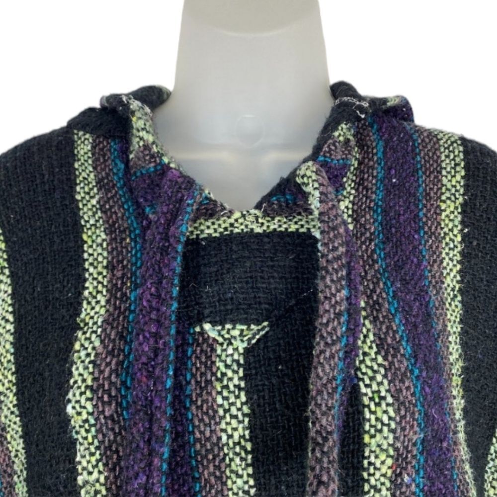 Artesanias Vega Boho Baja Striped Blanket Vibe Pullover Hoodie Size XL